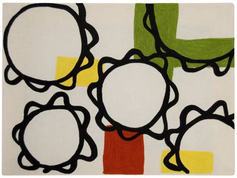 Judy Ross Textiles Hand-Embroidered Linen Sunflower Panel white/black/lime/lemon