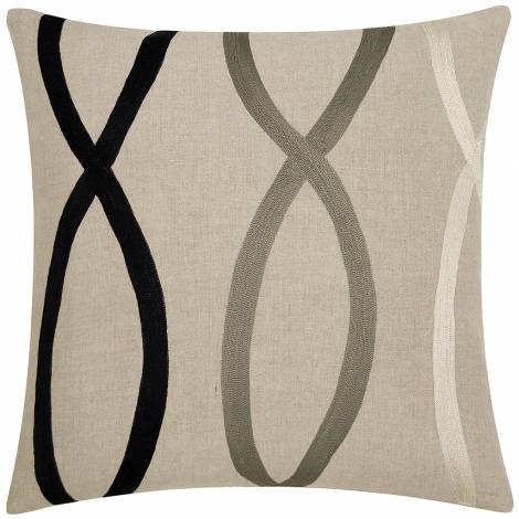 Judy Ross Textiles Embroidered Linen Swim 18x18 Throw Pillow black/pewter/cream