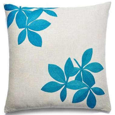 Judy Ross Textiles Hand-Embroidered Chain Stitch Fauna Throw Pillow tropical blue