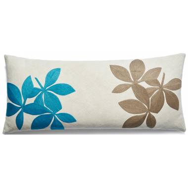Judy Ross Textiles Hand-Embroidered Chain Stitch Fauna Throw Pillow linen/tropical blue/bark