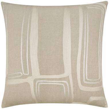 Judy Ross Textiles Embroidered Linen Procession Outlined 24x24 Throw Pillow cream/silver