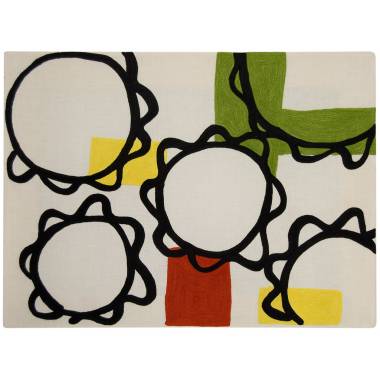 Judy Ross Textiles Hand-Embroidered Linen Sunflower Panel white/black/lime/lemon
