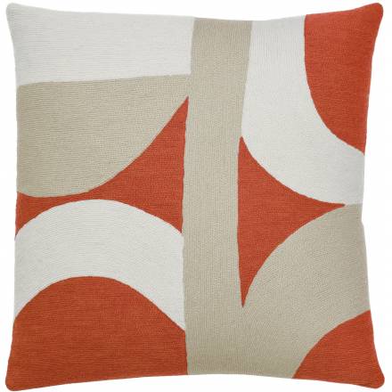 Judy Ross Textiles Hand-Embroidered Chain Stitch Eclipse Throw Pillow coral/cream/oyster