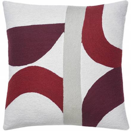 Judy Ross Textiles Hand-Embroidered Chain Stitch Eclipse Throw Pillow cream/berry/rouge/oyster