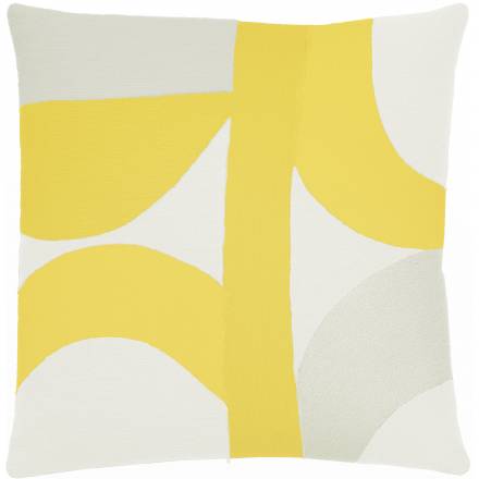 Judy Ross Textiles Hand-Embroidered Chain Stitch Eclipse Throw Pillow cream/yellow/oyster