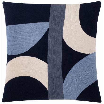 Judy Ross Textiles Hand-Embroidered Chain Stitch Eclipse Throw Pillow navy/oyster/cornflower/slate