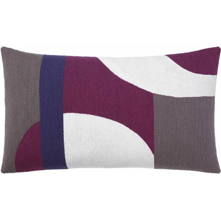 Judy Ross Textiles Hand-Embroidered Chain Stitch LUNA Throw Pillow cream/purple/mauve/claret