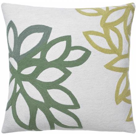 Judy Ross Textiles Hand-Embroidered Chain Stitch Lagoon Throw Pillow cream/spearmint/mint/pollen