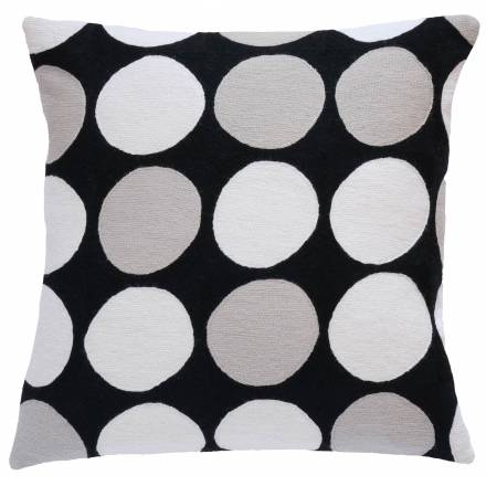 Judy Ross Textiles Hand-Embroidered Chain Stitch Polkadot Throw Pillow black/ice/cream