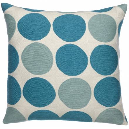 Judy Ross Textiles Hand-Embroidered Chain Stitch Polkadot Throw Pillow cream/pool/peacock