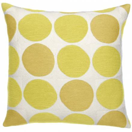 Judy Ross Textiles Hand-Embroidered Chain Stitch Polkadot Throw Pillow cream/yellow/buttercup