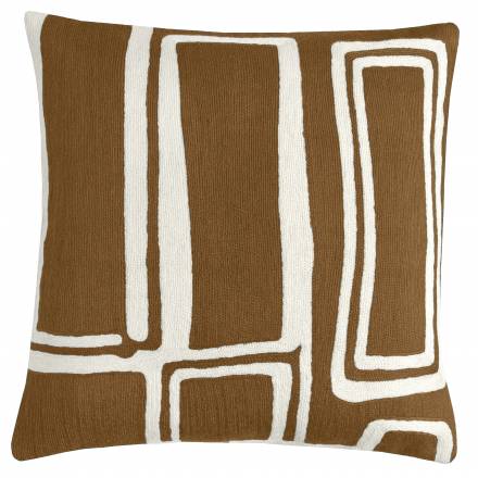 Judy Ross Textiles Hand-Embroidered Chain Stitch Procession Throw Pillow chestnut/cream