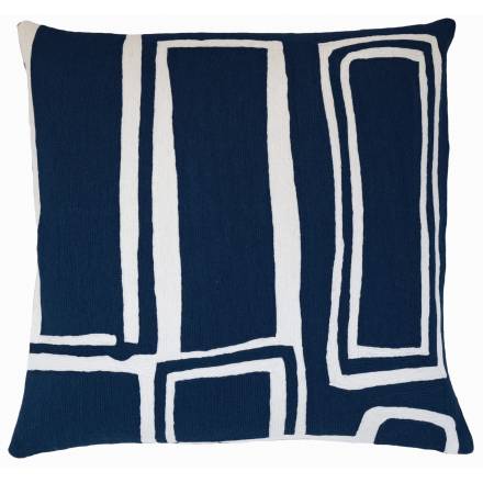 Judy Ross Textiles Hand-Embroidered Chain Stitch Procession Throw Pillow navy/cream