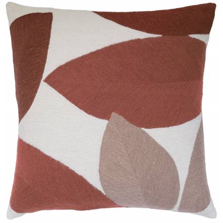 Judy Ross Textiles Hand-Embroidered Chain Stitch Spring Throw Pillow cream/sierra/spice/mushroom