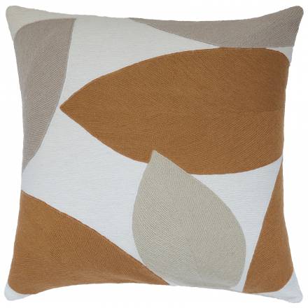 Judy Ross Textiles Hand-Embroidered Chain Stitch Spring Throw Pillow cream/smoke/amber/oyster