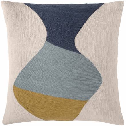 Judy Ross Textiles Hand-Embroidered Chain Stitch Totem Throw Pillow oyster/slate/celadon/curry
