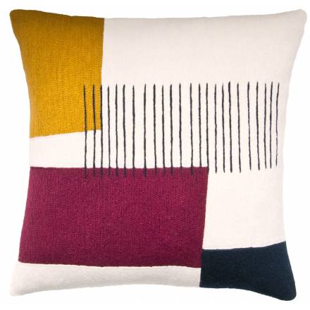 Judy Ross Textiles Hand-Embroidered Chain Stitch Level Throw Pillow cream/curry/claret/navy