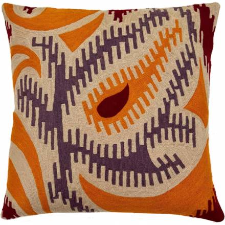 Judy Ross Textiles Hand-Embroidered Chain Stitch Paisley Throw Pillow smoke/grape/melon/berry