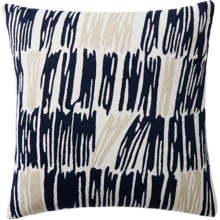 Judy Ross Textiles Hand-Embroidered Chain Stitch Static Throw Pillow cream/navy/oyster