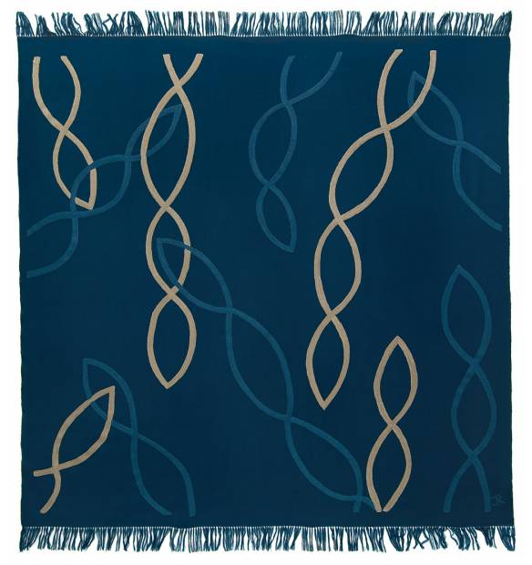 Judy Ross Textiles Hand-Embroidered Wool Swim Throw azure