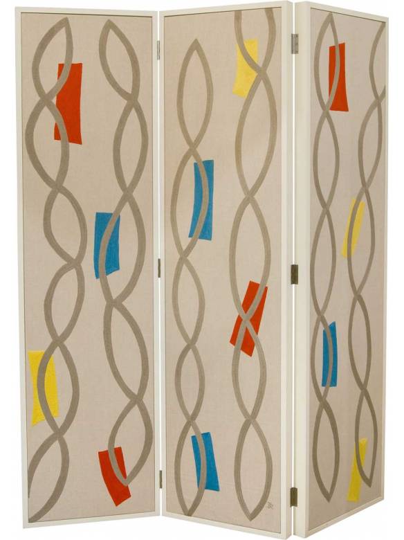 Judy Ross Textiles Hand-made Swim Screen Furniture grey/coral/tropical blue/yellow