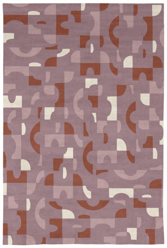 Judy Ross Hand-Knotted Custom Wool Tiles Rug mauve/mauve silk/rust/cream silk