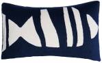 Judy Ross Textiles Hand-Embroidered Chain Stitch Boca 14x24 Throw Pillow navy/cream