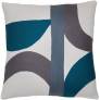 Judy Ross Textiles Hand-Embroidered Chain Stitch ECLIPSE Throw Pillow cream/slate/dark grey/tropical blue