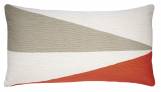 Judy Ross Textiles Hand-Embroidered Chain Stitch Fraction 14x24 Throw Pillow cream/oyster/poppy