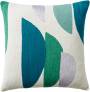 Judy Ross Textiles Hand-Embroidered Chain Stitch Slice Throw Pillow cream/aqua/peacock/fog rayon/pool