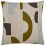 Judy Ross Textiles Hand-Embroidered Chain Stitch Tiles Throw Pillow oyster/kiwi/celadon/fig