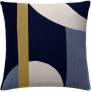 Judy Ross Textiles Hand-Embroidered Chain Stitch Luna Throw Pillow navy/oyster/cornflower/curry